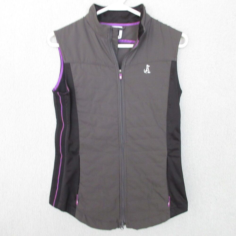 FootJoy‎ Vest Womens S Quilted Golf Lightweight Full Zip Gray Black Purple Trim